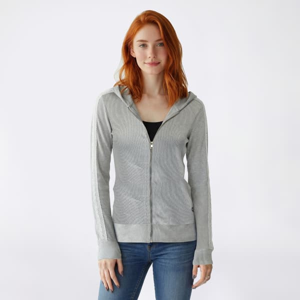 Juniors No Comment Waffle Ditsy Lace Zip Hoodie with Thumbhole - image 