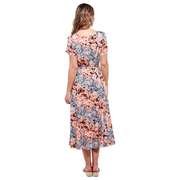 Womens Perceptions Short Sleeve Tie Front Floral Midi Dress