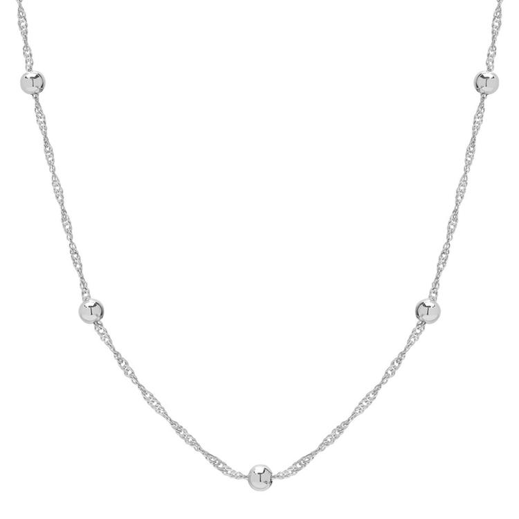 Sterling Silver Singapore Chain with Beads Necklace