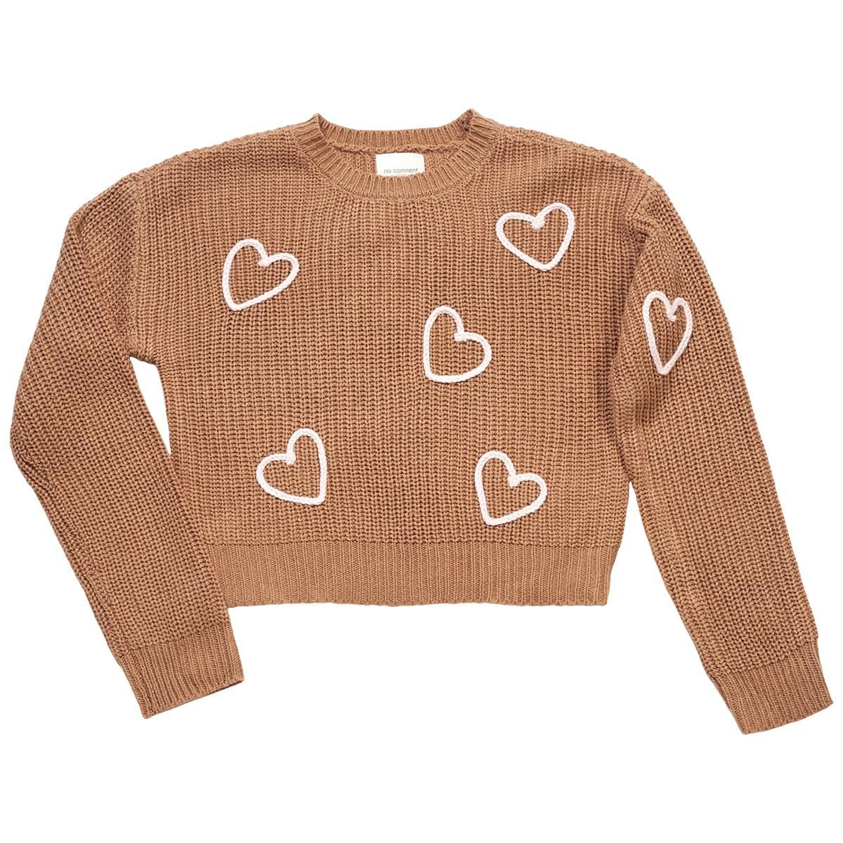 Girls (7-16) No Comment Long Sleeve Braided Hearts Sweater