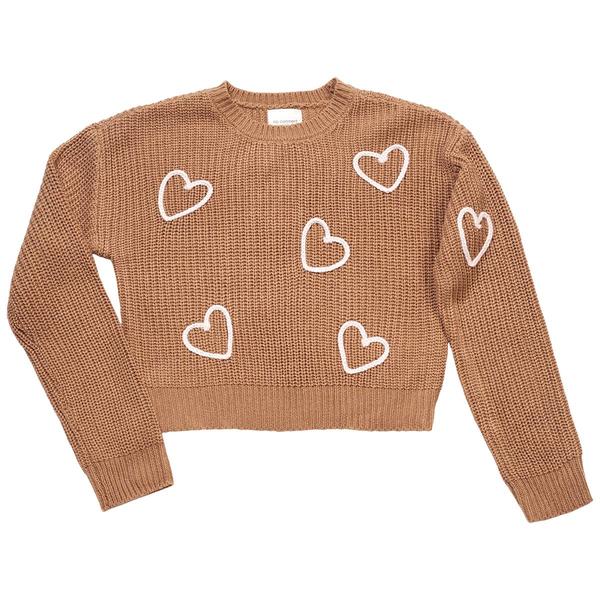 Girls (7-16) No Comment Long Sleeve Braided Hearts Sweater