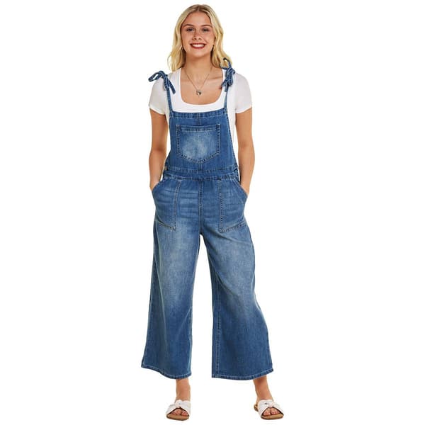 Juniors Wallflower Tie Straps Cropped Wide Leg Overalls