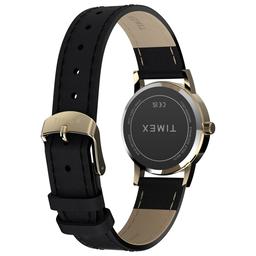 Womens Timex® Silver Dial Watch w/ Black Leather Strap