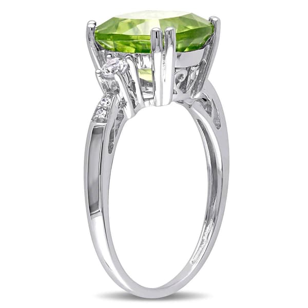 White Gold White Sapphire & Peridot Cocktail Ring w/ Diamonds