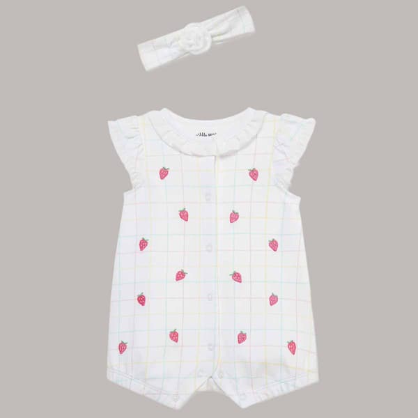 Baby Girl (3-12M) Little Me Strawberry Print Romer W/ Headband - image 