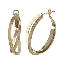 Fine Faux Gold Plated Square Tube Bypass Hoop Earrings