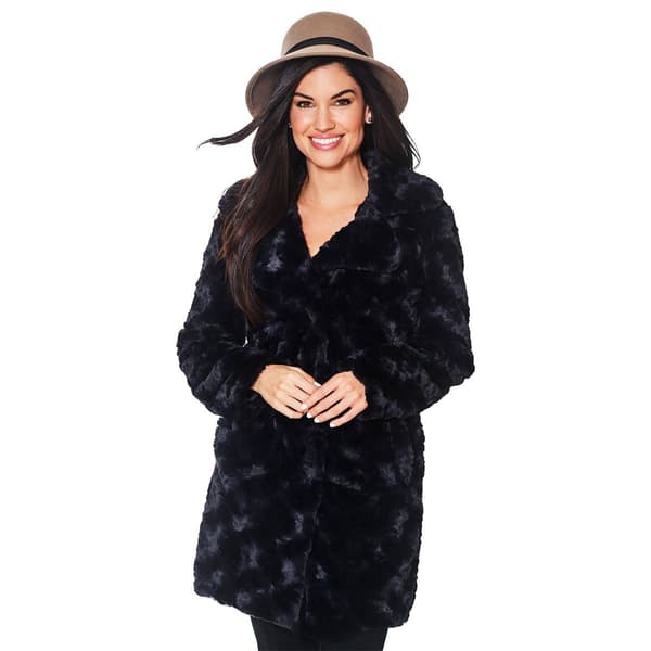 Plus Size Kenneth Cole Faux Fur Walker Coat with Notch Collar