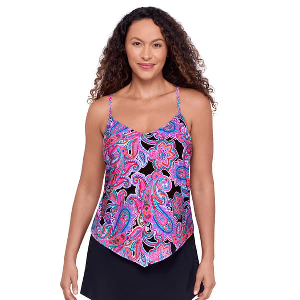 Womens American Beach Paisley Party Hanky Hem Tankini Swim Top - image 