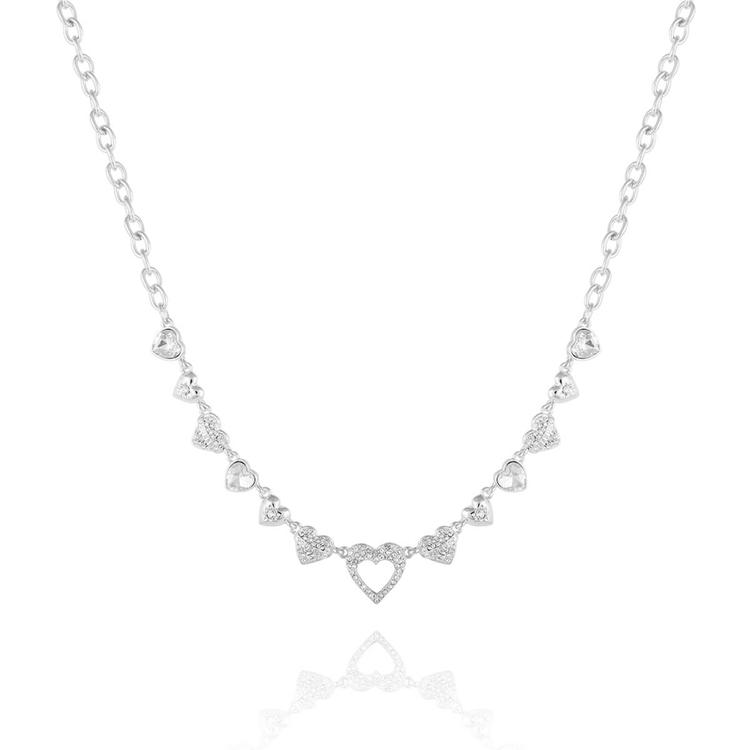 Guess Heart Logo Crystal Accents Pendant Necklace