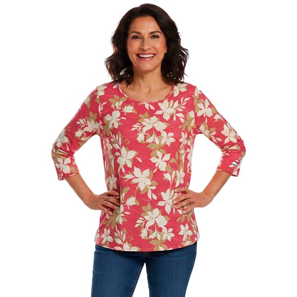 Womens Emily Daniels 3/4 Sleeve Floral Abstract Round Neck Tee
