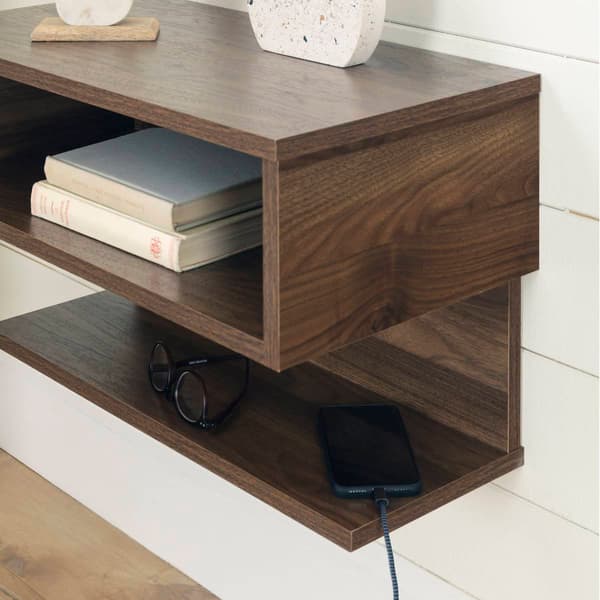 South Shore Sazena Natural Walnut Floating Nightstand