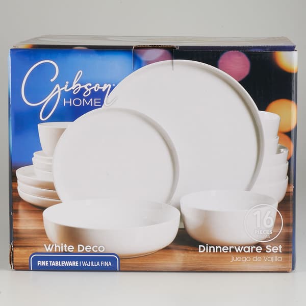 Gibson Home White Deco 16pc. Double Bowl Dinnerware Set