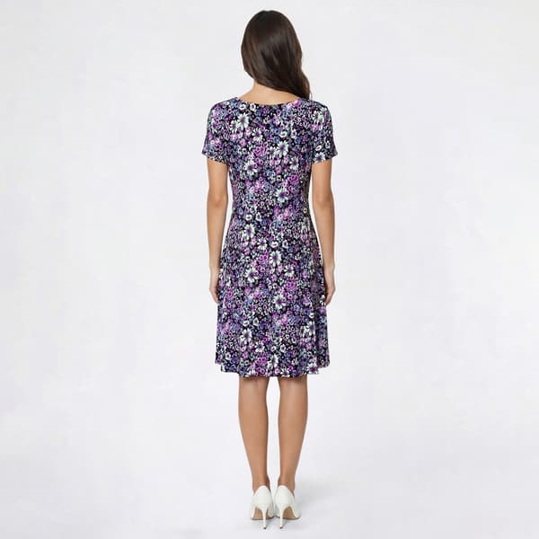 Womens Connected Apparel Short Sleeve Floral Pocket A-Line Dress