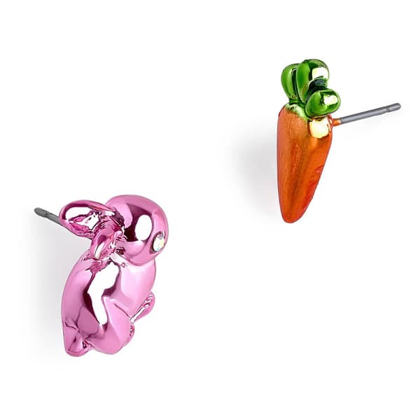 Betsey Johnson Spring Bunny & Carrot Mismatch Stud Earrings