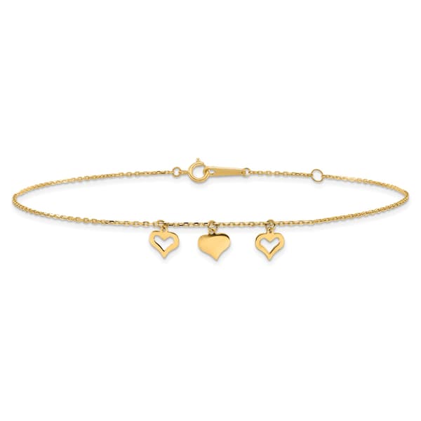 Gold Classics&#8482; 14kt. Yellow Gold Dangling Hearts Ankle Bracelet