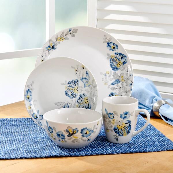 Gibson Home 16pc. Flowers Blue Dinnerware Set - image 