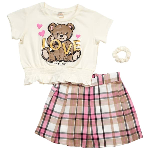 Girls (7-16) Sweet Butterfly Bear Smocked Top/Plaid Skirt - image 