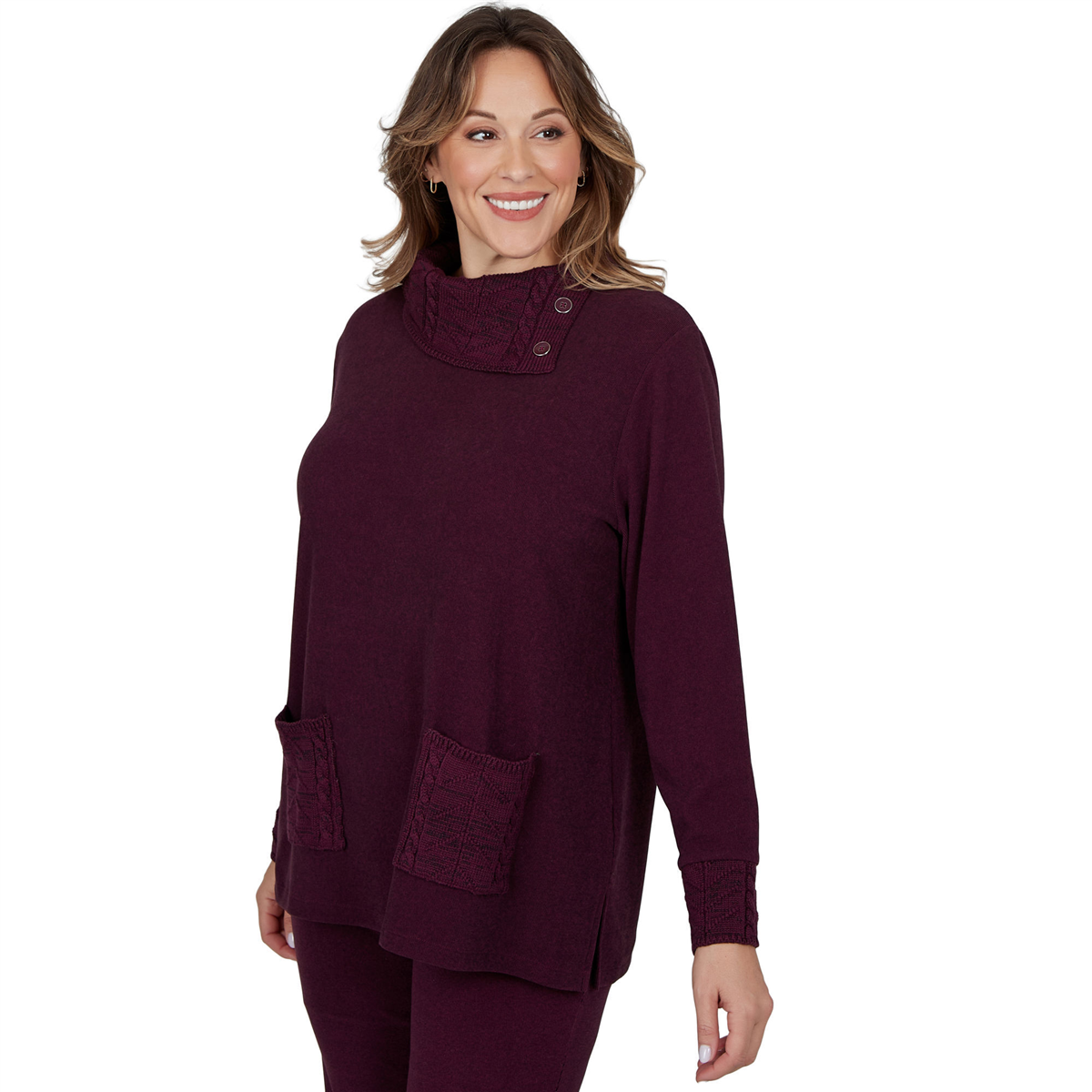 Plus Size Ruby Rd. Premium Luxe Rib Cable Knit Trim Sweater