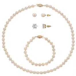 Design Collection Gold-Tone Pearl Necklace/Bracelet & Earring Set