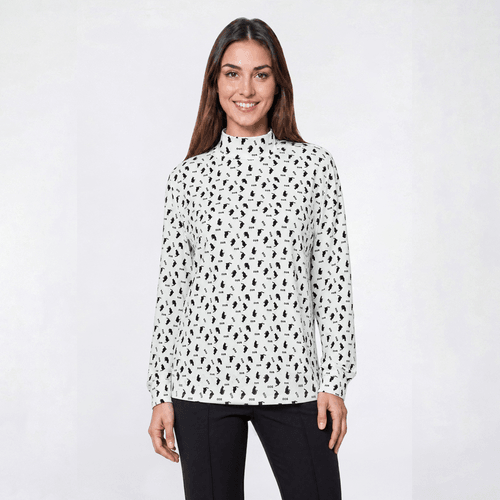 Womens Hasting & Smith Long Sleeve Mock Neck Cat Tee - image 