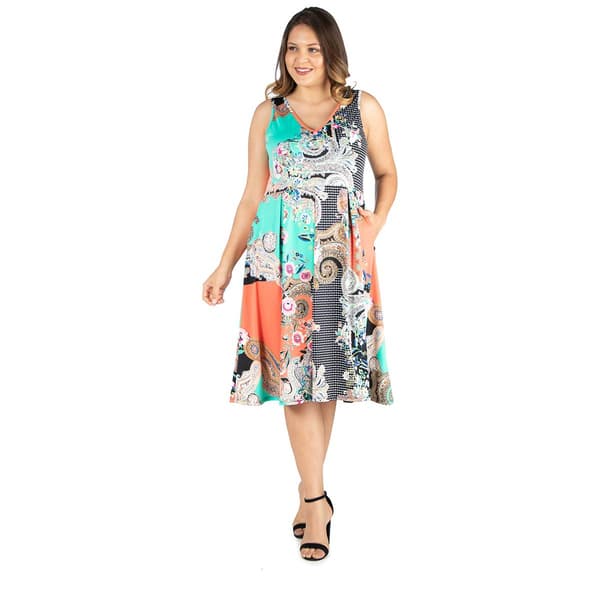 Plus Size 24/7 Comfort Apparel Floral Fit & Flare Midi Dress - image 