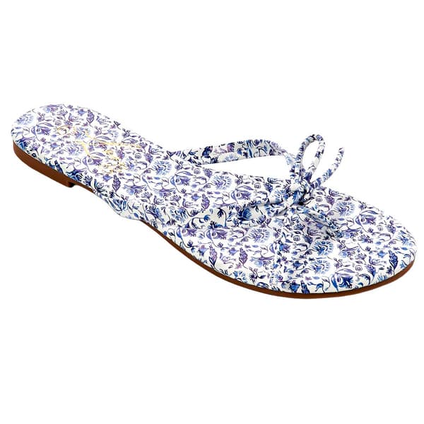 Womens Love 83 Blue Floral Bow Filp Flops - image 