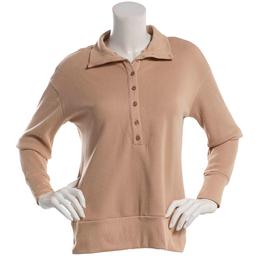 Juniors No Comment Waffle Knit Quarter Button Pullover