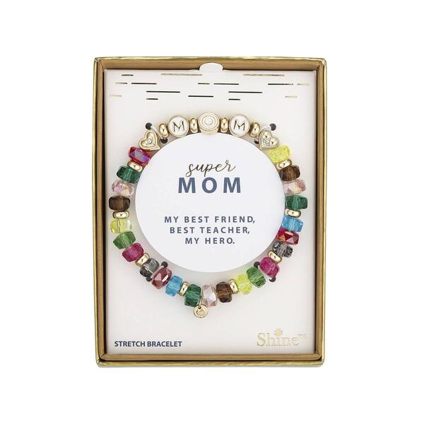 Shine Multi Color Crystal Bead & Enamel Mom Stretch Bracelet