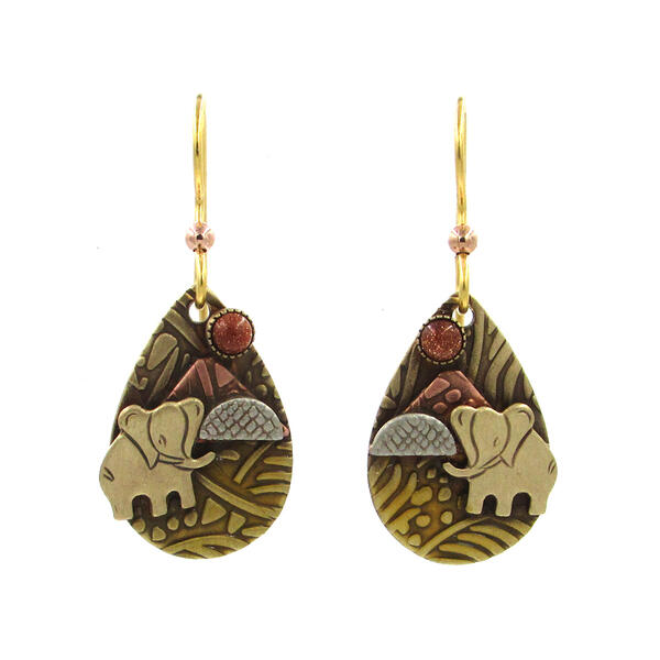 Silver Forest Tri-Tone Good Luck Elephant Earrings - image 