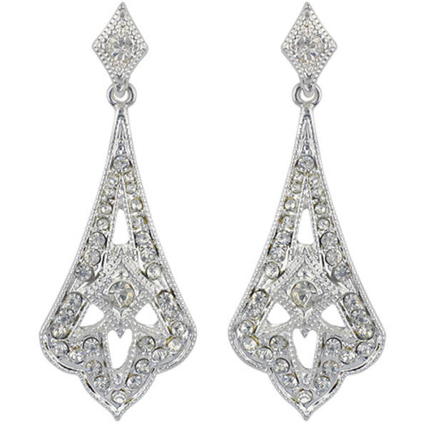 Faceted Clear Crystal Silver-Tone Dangle Earrings - image 