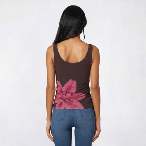 Juniors Pink Rose Mesh Floral Placement Drape Neck Tank Top - image 