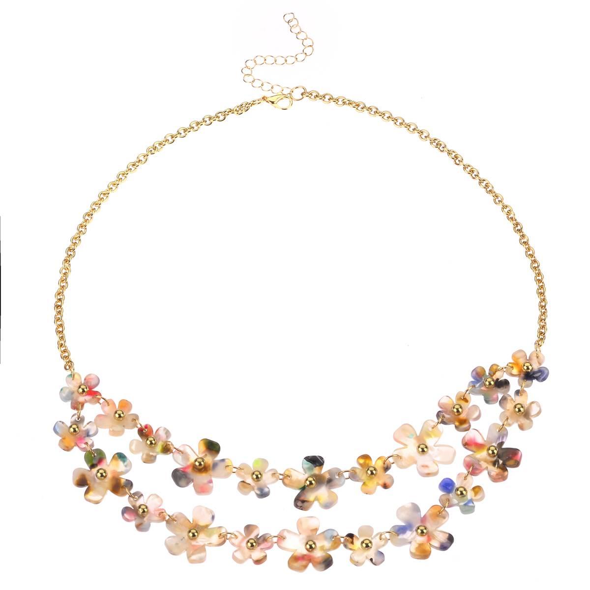 Ashley Cooper(tm) Resin Flower Layered Gold-Tone Chain Necklace