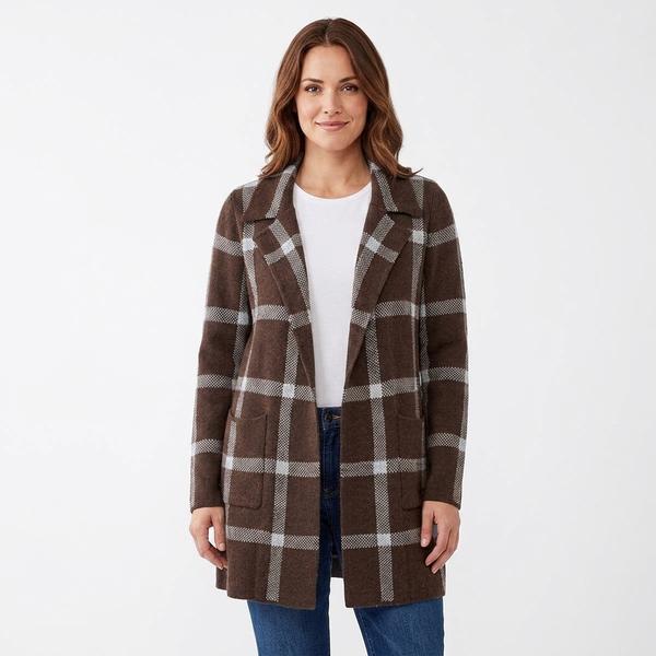Womens By Design Long Sleeve Plaid Two Pocket Coatigan