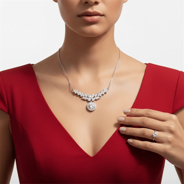 Saffron 3ctw. Moissanite Diamond Floral Drop Necklace