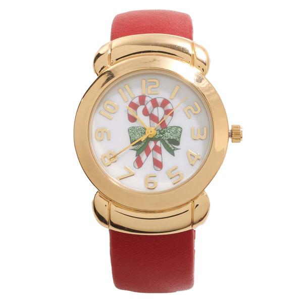 Gold-Tone Red Candy Cane Wrapped Bangle Watch  - PT10163A - image 