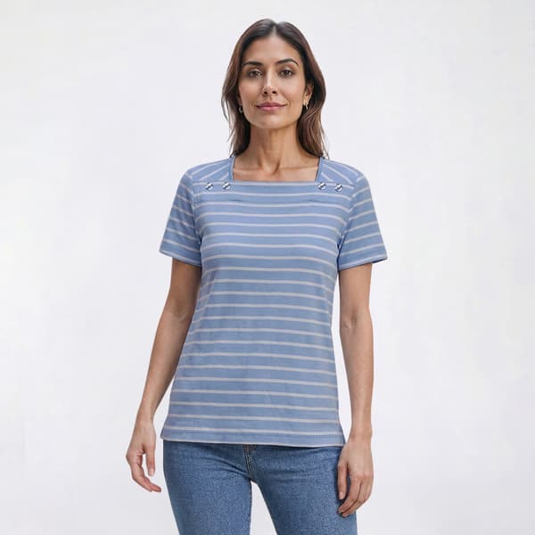 Womens Hasting & Smith Short Sleeve Stripe Button Shoulder Tee - image 