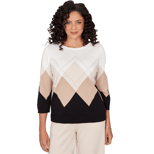 Womens Alfred Dunner Seville Argyle Ribbed Jewel Neck Sweater