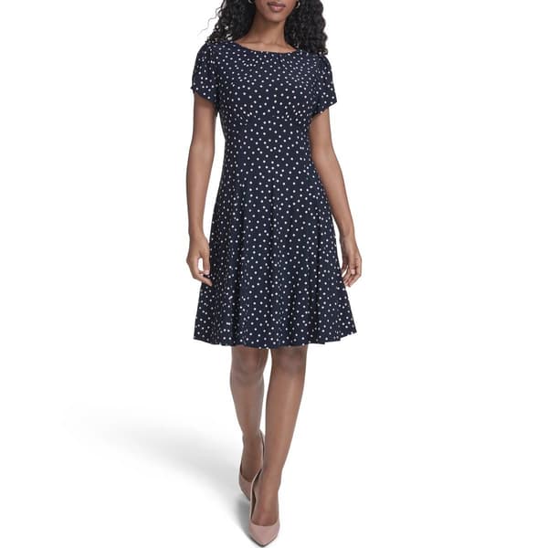 Womens Tommy Hilfiger Short Sleeve Dot A-Line Dress