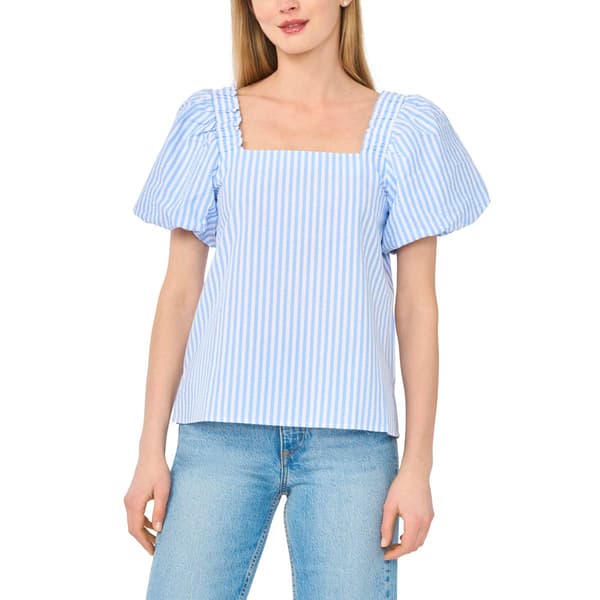 Womens Cece Short Puff Sleeve Square Neck Stripe Blouse - image 