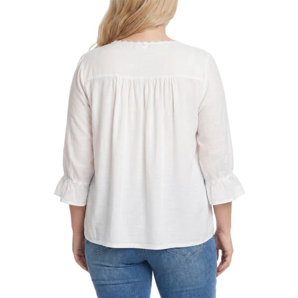 Plus Size NY Collection 3/4 Ruffle Sleeve Tie Neck Blouse