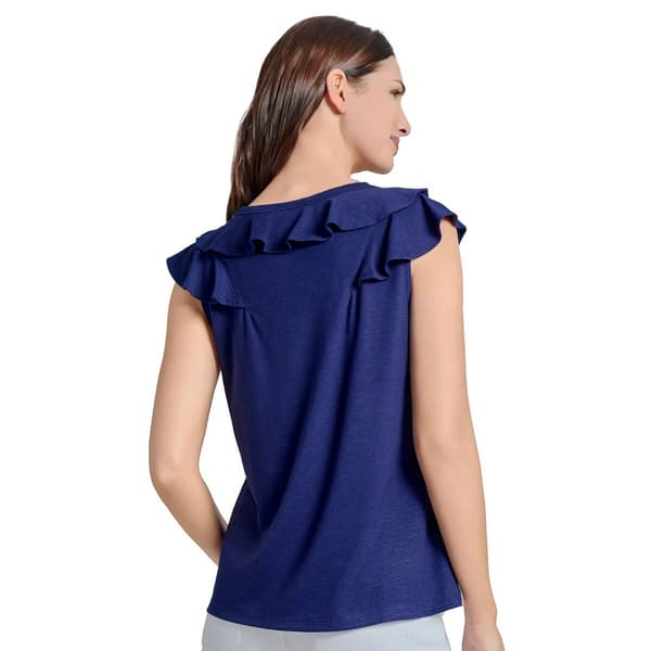 Womens Jones New York Sleeveless Drape Ruffle V-Neck Blouse