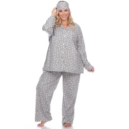 Plus Size White Mark Dotted Long Sleeve 3pc. Pajama Set