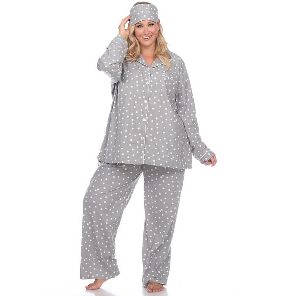 Plus Size White Mark Dotted Long Sleeve 3pc. Pajama Set - image 