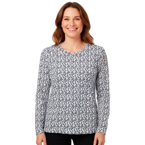 Petite Hasting & Smith Long Sleeve Ditsy Floral Henley Tee