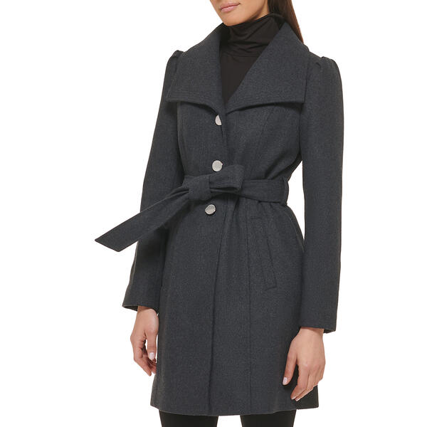 Womens Guess Belted Single Breasted Wool Coat - Charcoal - image 