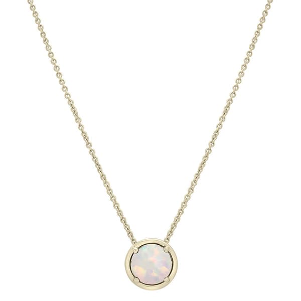Gold Plated Lab Grown Opal Center Stone Pendant Necklace - image 