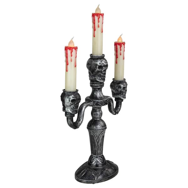 Northlight Seasonal 13.75in. Silver Skull Halloween Candelabra