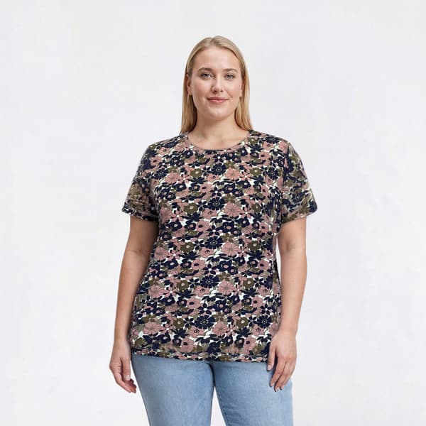 Plus Size Hasting & Smith Short Sleeve Floral Crew Neck Tee - image 