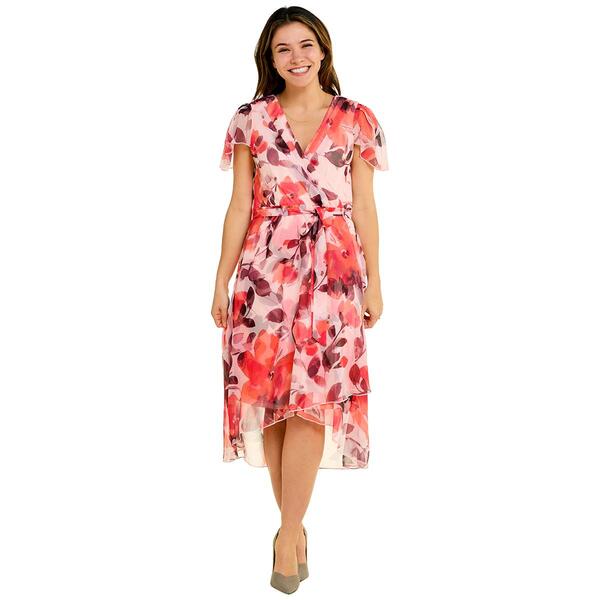 Plus Size Ellen Weaver Chiffon Floral High Low Hem Dress- Painter - image 