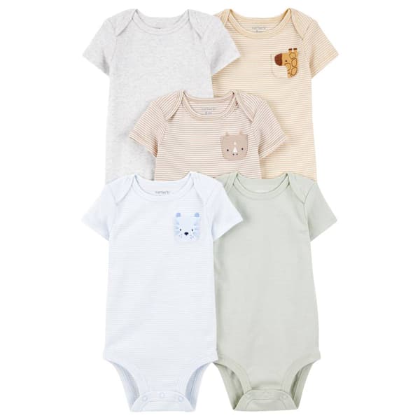 Baby Unisex (NB-24M) Carters(R) 5pk. Safari Pocket Bodysuits-Tan - image 